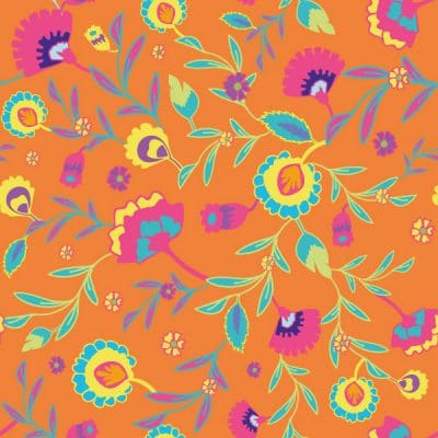 soat creation pattern psychedelic folk flowers orange purple turquoise